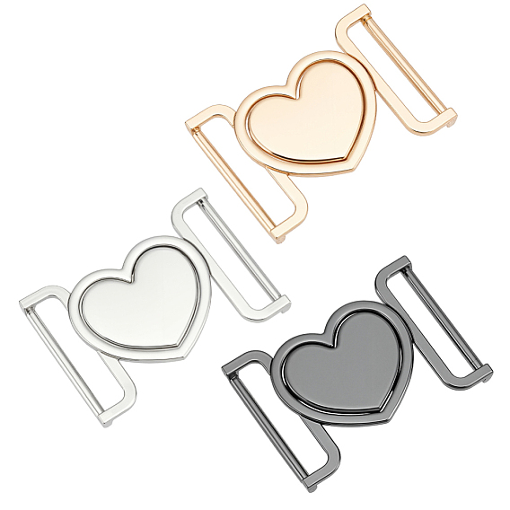 3шт. 3 цвета, зажимы для бикини из сплава в форме сердца, запасная часть застежки бюстгальтера, застежка на нижнее белье