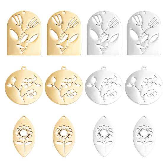 12 шт 6 стиль 201 подвески из нержавеющей стали, лазерная резка, конский глаз, прямоугольный и плоский круглый