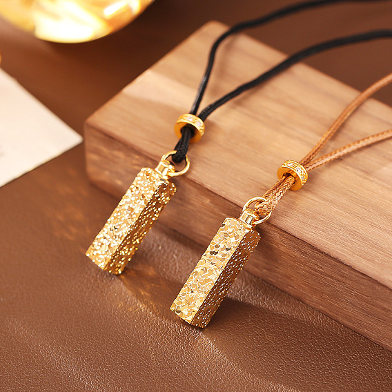 Brass Rectangle Bar Pendant Necklaces, Golden