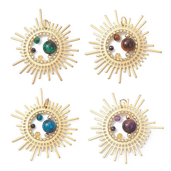 Подвески из натурального тигрового глаза и агата, солнечные подвески со стеклянными бусинами и латунной фурнитурой, золотые