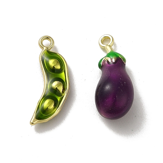 Подвески из сплава эмали, золотые, шарм из баклажанов и гороха