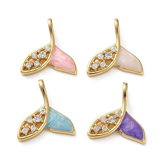 Латунные микропаве прозрачные подвески с фианитом, прелести рыбий хвост, с эмалью, реальный 18 k позолоченный
