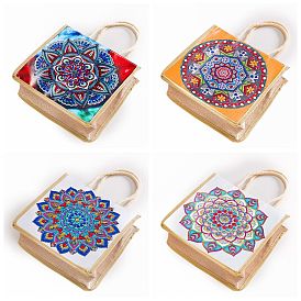 DIY Mandala Pattern Diamond Painting Handbag Kits, Including Canvas Bag, Resin Rhinestones, Pen, Tray & Glue Clay