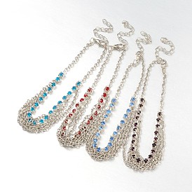 New Fashion Brass Rhinestone Anklets, with Iron Chains and Zinc Alloy Lobster Claw Clasps, 225x4mm