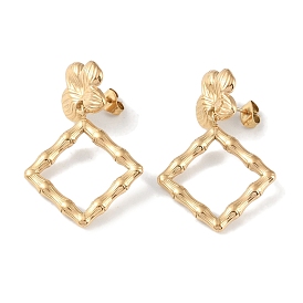 Rhombus 304 Stainless Steel Dangle Earrings, Flower Stud Earrings for Women