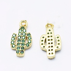 Brass Micro Pave Cubic Zirconia Charms, Cadmium Free & Nickel Free & Lead Free, Cactus