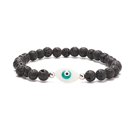 Horse Eye Shell & Natural Lava Rock Beaded Stretch Bracelet, Essential Oil Gemstone Jewelry for Women