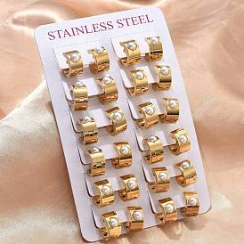 201 Широкие серьги-кольца из нержавеющей стали, с 304 штифтом из нержавеющей стали и имитацией жемчуга из АБС-пластика, вакуумное покрытие pvd, долговечный, Кольцевая форма