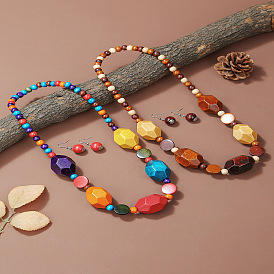 Комплекты ожерелий и серег с подвесками из деревянных многоугольников и круглых бусин для женщин
