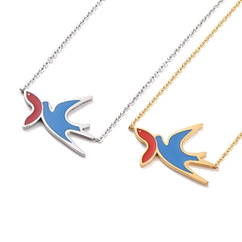 Colorful Enamel Swallow and Fish Pendant Necklace, 304 Stainless Steel Jewelry for Women High Polished Ion Plating(IP)
