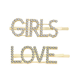 Simple Alloy Inlaid Rhinestone Letter Hair Clip - Love Girls Hairpin
