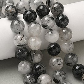Натуральные турмализированные кварцевые бусинки, круглые