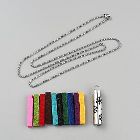 316 ожерелья с подвесками в виде флаконов духов из хирургической нержавеющей стали, с 10шт. прямоугольные волокнистые подушечки для распыления эфирных масел, цвет нержавеющей стали