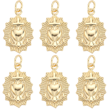 6 латунные подвески шт., с прыжковых колец, без кадмия и без свинца, долговечный, овальные с сердцем