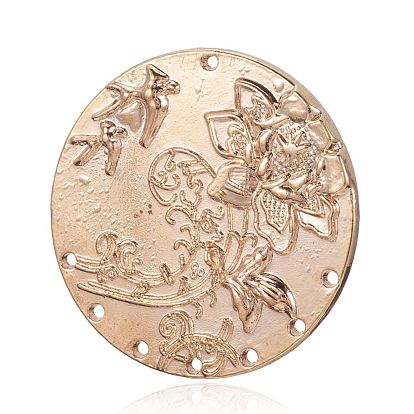 Tibetan Style Alloy Links, Flat Round with Flower Pattern, Nickel Free, 48x3mm, Hole: 2mm