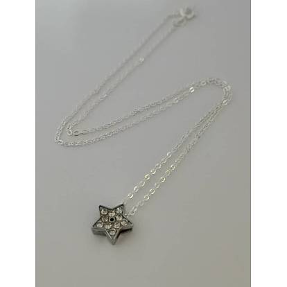 Pendant Necklace, with Brass Cable Chains, Alloy Star Slide Charms and Rhinestones