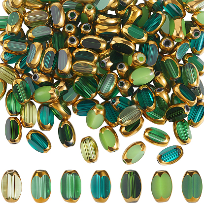 160Pcs 8 Colors Transparent Glass Beads, Rice, with Golden Tone Edge, Faceted