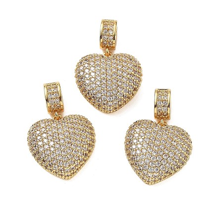 Латунные подвески в форме сердца с микропаве из полностью прозрачного кубического циркония, стойки покрытие, долговечный, без свинца и без кадмия