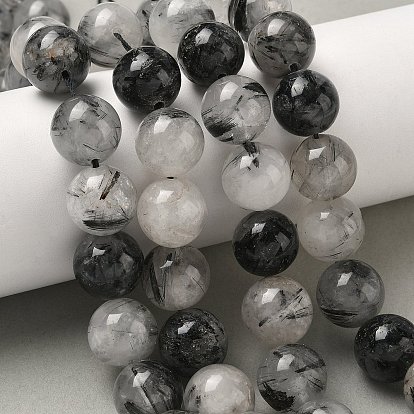 Натуральные турмализированные кварцевые бусинки, круглые