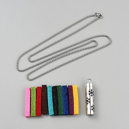 316 ожерелья с подвесками в виде флаконов духов из хирургической нержавеющей стали, с 10шт. прямоугольные волокнистые подушечки для распыления эфирных масел, цвет нержавеющей стали