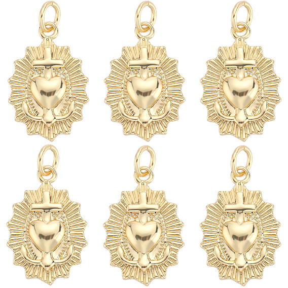 6 латунные подвески шт., с прыжковых колец, без кадмия и без свинца, долговечный, овальные с сердцем