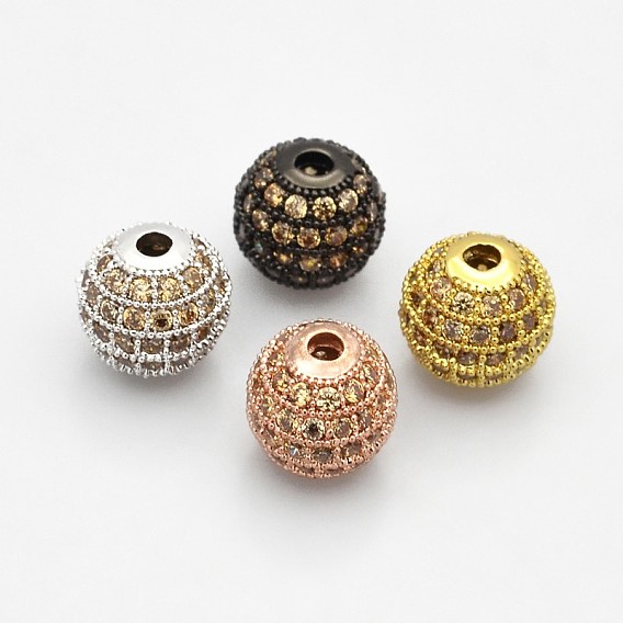 Латунные микро проложить класса AAA кубического циркония бусы, без кадмия, без никеля и без свинца, круглые