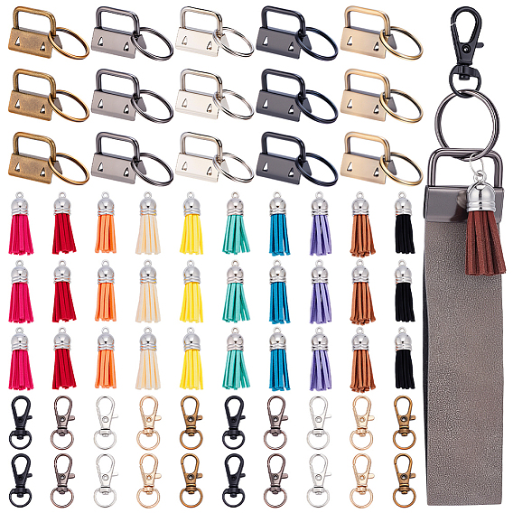 Набор для изготовления брелка своими руками, включая концы железной ленты, сплав поворотный Lobster Claw застежками, Искусственные замши кисточкой подвесные украшения