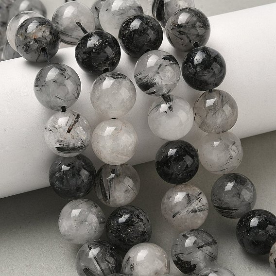 Натуральные турмализированные кварцевые бусинки, круглые