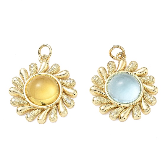 Pendentifs en laiton et résine plaqués sur support, charmes de soleil, sans cadmium et sans plomb, réel 18 k plaqué or