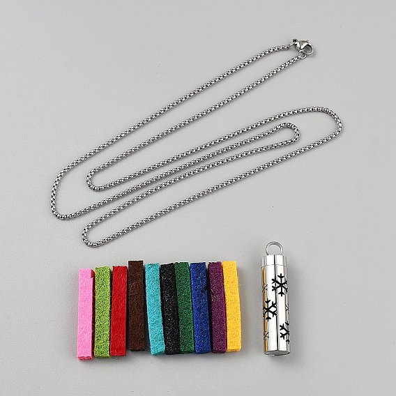 316 ожерелья с подвесками в виде флаконов духов из хирургической нержавеющей стали, с 10шт. прямоугольные волокнистые подушечки для распыления эфирных масел, цвет нержавеющей стали