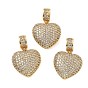 Латунные подвески в форме сердца с микропаве из полностью прозрачного кубического циркония, стойки покрытие, долговечный, без свинца и без кадмия