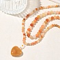 Colliers à double rang de perles rondes en soie dorée naturelle, ornés d'un pendentif en forme de cœur et de fleur en jade, avec fermoirs en laiton., plaqué longue durée