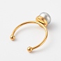 Shell Pearl Round Beads Cuff Rings, Open Rings, with 304 Stainless Steel Cuff Ring