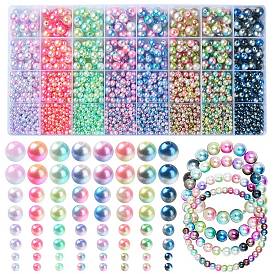 Rainbow ABS Plastic Imitation Pearl Beads, Gradient Mermaid Pearl Beads, Round