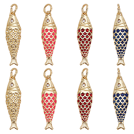 8шт. 4 стили из латуни с подвесками из фианита, рыбы прелести, золотые, без кадмия и без свинца, долговечный, стойки покрытие, с целью перехода в кольце