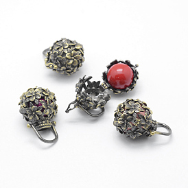 Rack Plating Brass Cage Pendants, Chime Ball Pendants, with Brass Bell Beads, Lead Free & Cadmium Free, Flower