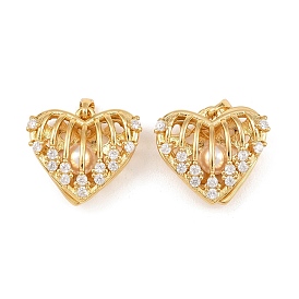Подвески-медальоны из латуни с микропаве, прозрачные, кубические, полые прелести сердца