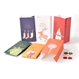Sacs pliables en papier rectangle sur le thème de noël, pas de poignées, avec autocollant, sacs-cadeaux, sacs à provisions