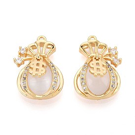 Латунные подвески с микропаве из прозрачных кубических цирконий кошачий глаз, пакет, без никеля 