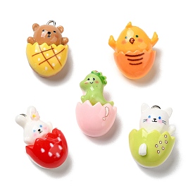 Cute Opaque Resin Pendants, Animal Charms with Platinum Plated Iron Loops