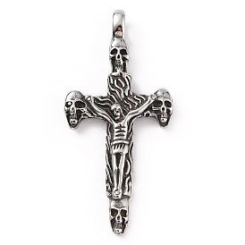 304 Stainless Steel Pendants, Skull with Crucifix Cross Charm