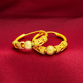 Серьги-кольца из латуни с круглыми бусинами-трубочками