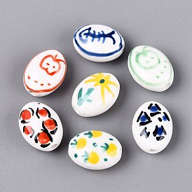 Handmade Porcelain Beads, Hand Painted, Famille Rose Porcelain, Oval