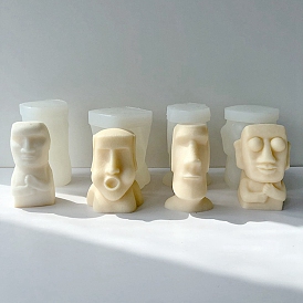 Nordic Style Abstract Art Moai Statue DIY Silicone Candle Molds, Aromatherapy Candle Moulds, Scented Candle Making Molds