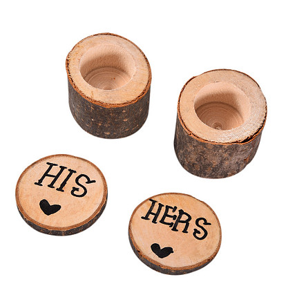 2pcs boîtes à bagues en bois, coffrets cadeaux de bijoux, colonne avec mot son et elle