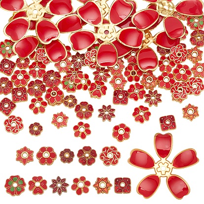 72шт. 12 стили эмалированные колпачки для бусин из сплава, без кадмия и без свинца, долговечный, золотые, цветок