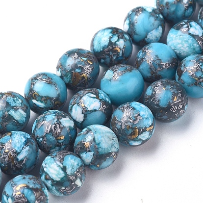 Assembled Synthetic Silver Line Turquoise Beads Strands, Dyed, Round