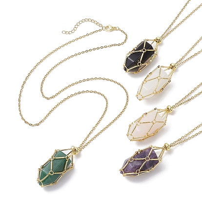 Bullet Natural Mixed Gemstone Pendant Necklaces, with Stainless Steel Chains