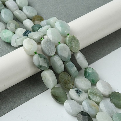Natural Myanmar Jadeite Beads Strands, Faceted, Flat Oval