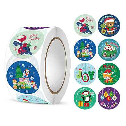 8 Patterns Round Paper Self Adhesive Sticker Rolls, Christmas Sealing Stickers for Gifts Decorations